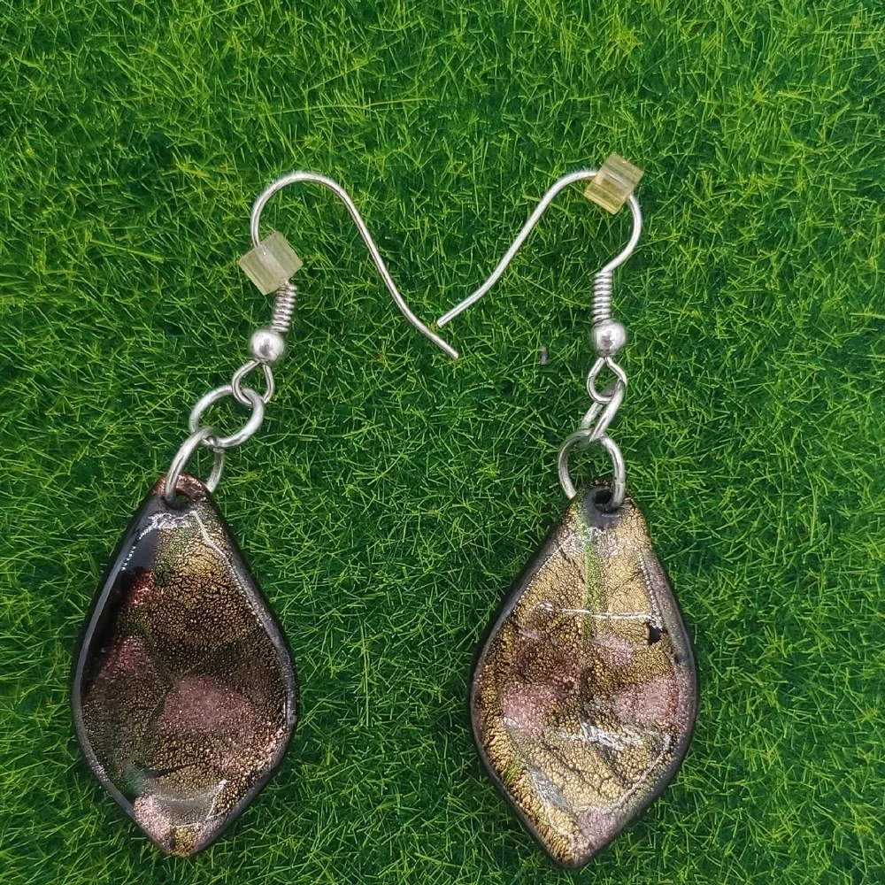 Artisan Leaf Glass Drop Earrings For Pierced Ears‎ E1019